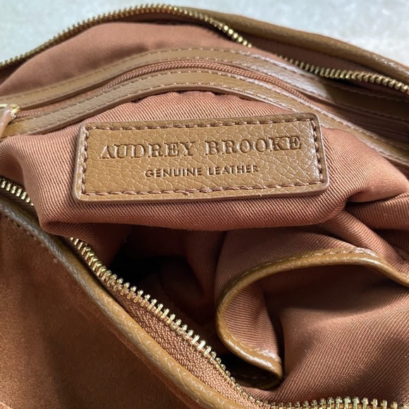 Audrey Brooke New Brown Suede Leather Gold Metal Slouchy Hobo Shoulder Handbag - Picture 12 of 15